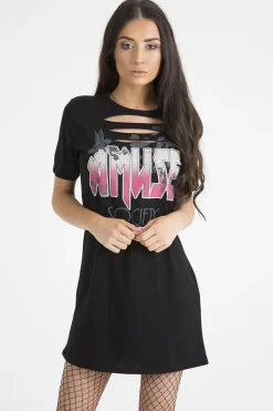 Rebellious Fashion Black Front Distressed 'Amuse Society' T-Shirt Dress - Lexi