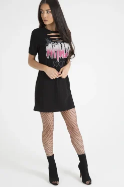 Rebellious Fashion Black Front Distressed 'Amuse Society' T-Shirt Dress - Lexi