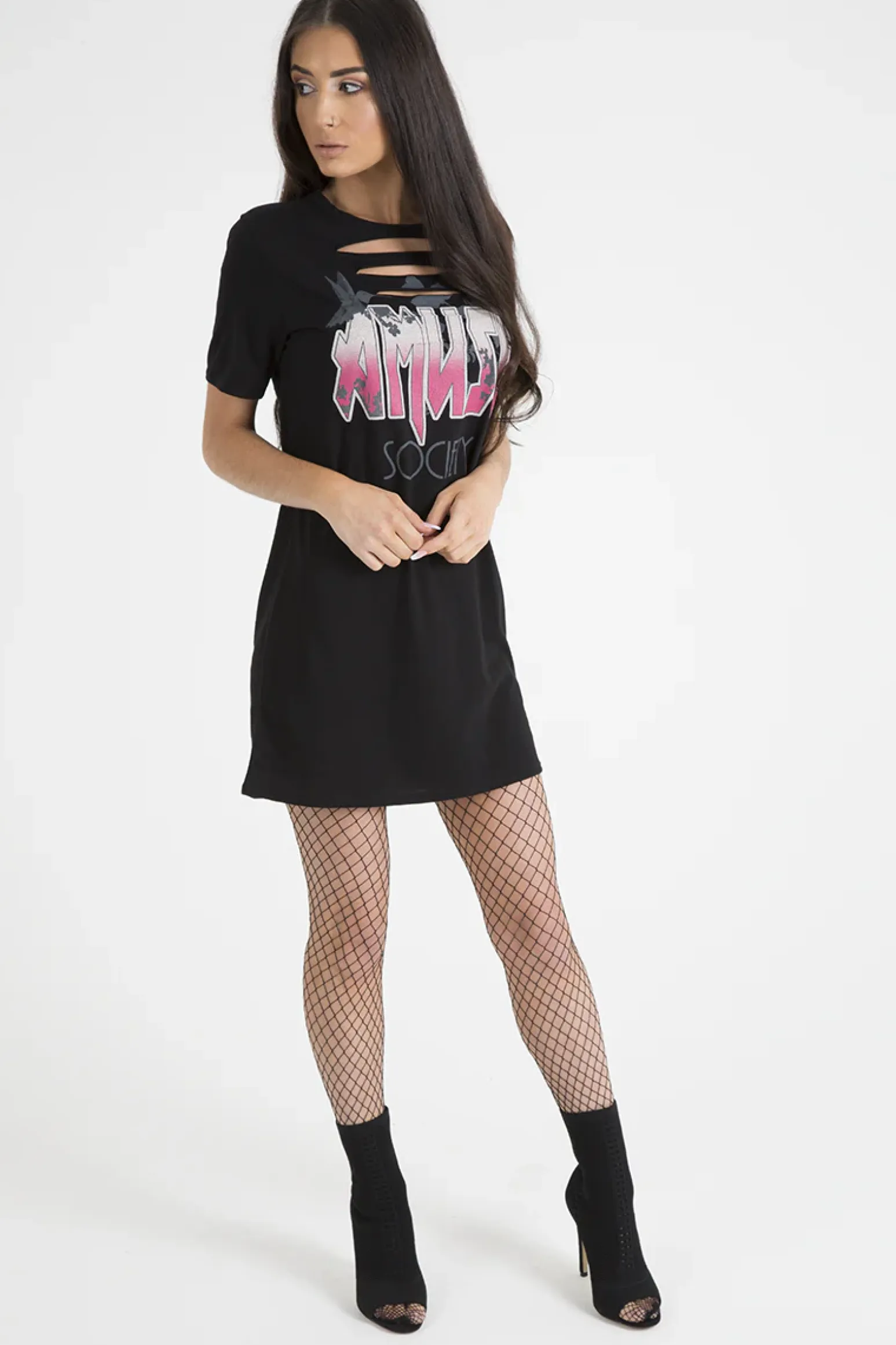 Rebellious Fashion Black Front Distressed 'Amuse Society' T-Shirt Dress - Lexi