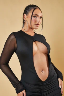 Rebellious Fashion Black Front Ruched Cut Out Mini Dress - Jasmine
