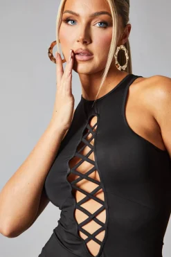Rebellious Fashion Black Front Ruched Sleeveless Mini Dress - Masako