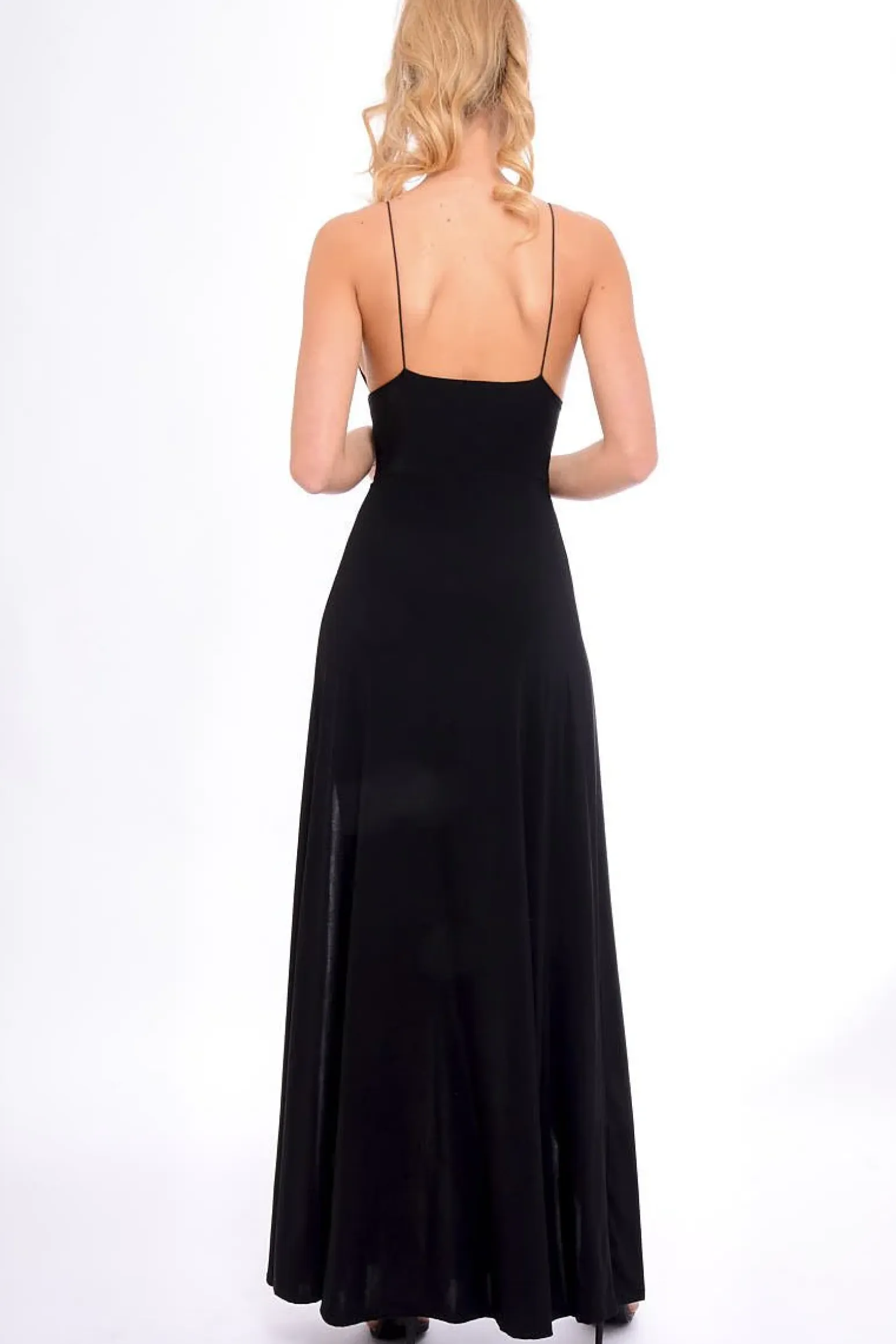 Rebellious Fashion Black Front Split Leg Maxi Dress - Effy