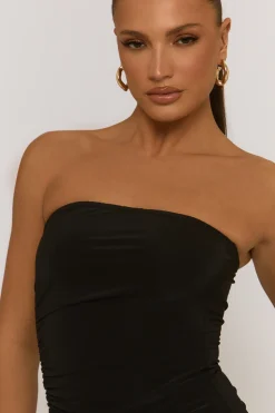 Rebellious Fashion Black Front Split Ruched Bodycon Mini Dress - Tyler