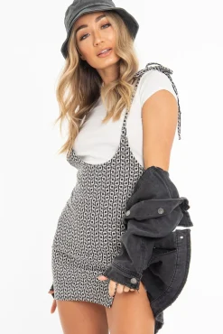 Rebellious Fashion Black Geometric Print T-Shirt Insert Tie Detail Dress - Saffy