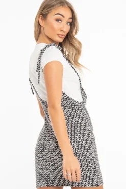 Rebellious Fashion Black Geometric Print T-Shirt Insert Tie Detail Dress - Saffy