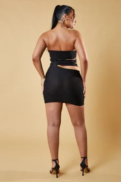 Rebellious Fashion Black Glitter Metallic Cut Out Bandeau Mini Dress - Julia