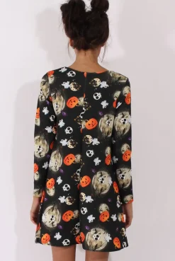 Rebellious Fashion Black Halloween Theme Swing Dress - Mona