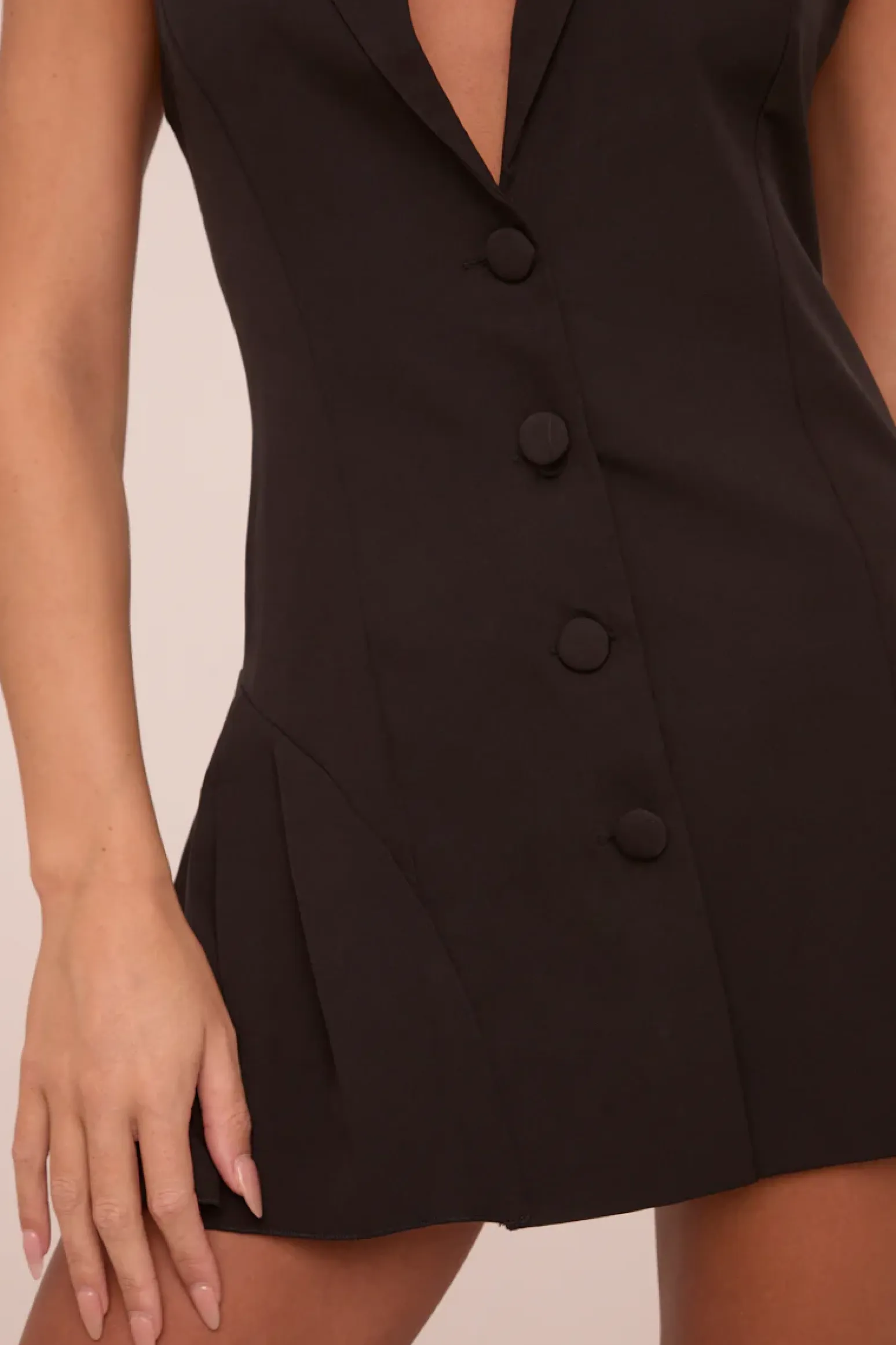 Rebellious Fashion Black Halter Neck Button Up Front Pleated Mini Dress - Bella