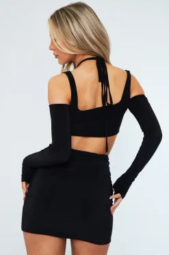 Rebellious Fashion Black Halter Neck Cut Out Slinky Mini Dress - Lessie