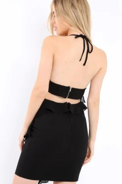 Rebellious Fashion Black Halterneck Cut Out Mini Dress - Kamila