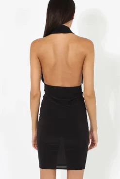Rebellious Fashion Black Halterneck Open Back Bodycon Dress - Eliza