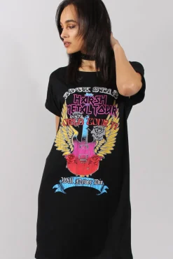 Rebellious Fashion Black Harsh Metal Tour T-Shirt Dress - Layne