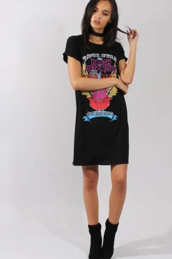 Rebellious Fashion Black Harsh Metal Tour T-Shirt Dress - Layne