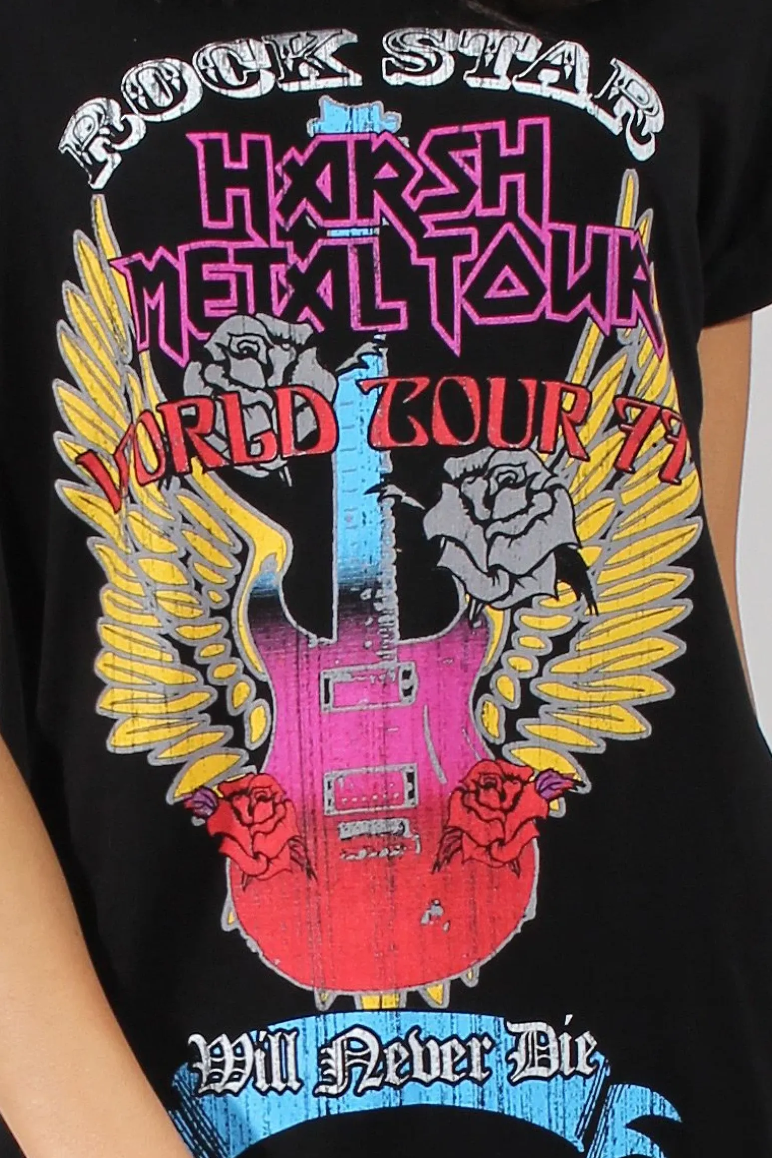 Rebellious Fashion Black Harsh Metal Tour T-Shirt Dress - Layne