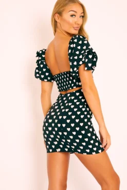 Rebellious Fashion Black Heart Print Cup Detail Mini Dress - Malaya