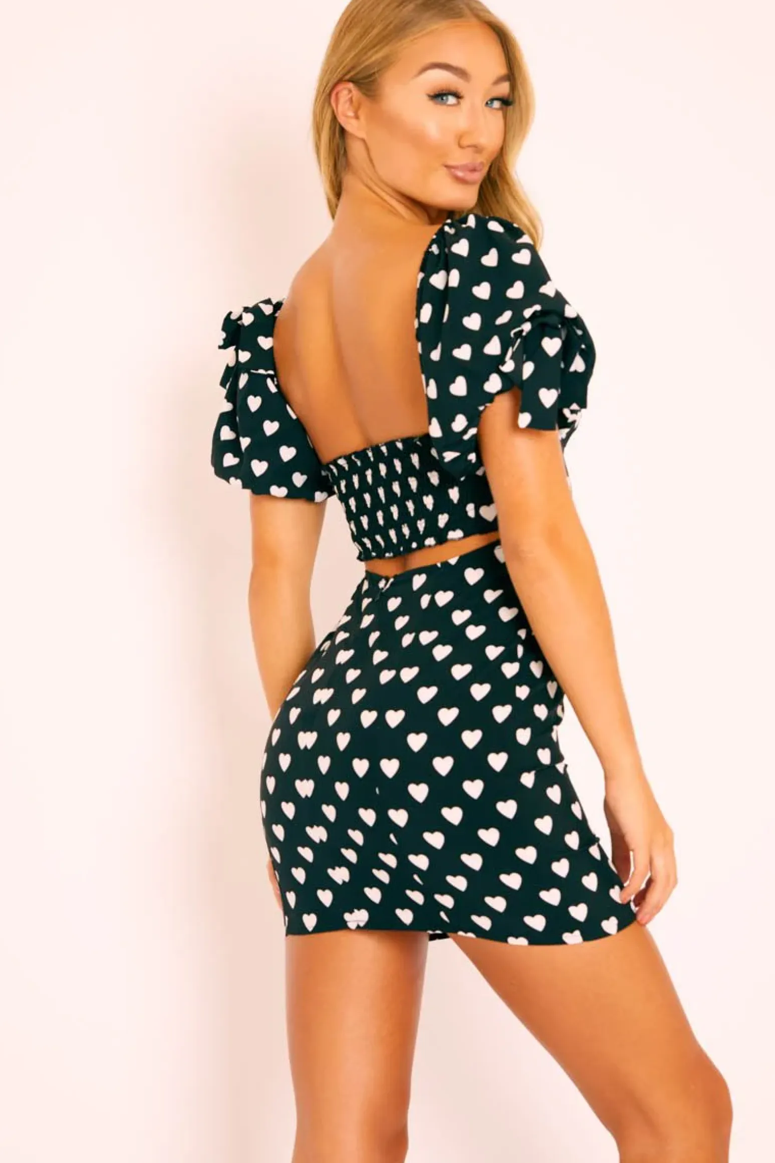 Rebellious Fashion Black Heart Print Cup Detail Mini Dress - Malaya