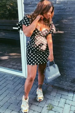 Rebellious Fashion Black Heart Print Cup Detail Mini Dress - Malaya