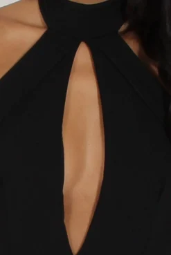 Rebellious Fashion Black High Neck Backless Midi Dress - Petunia