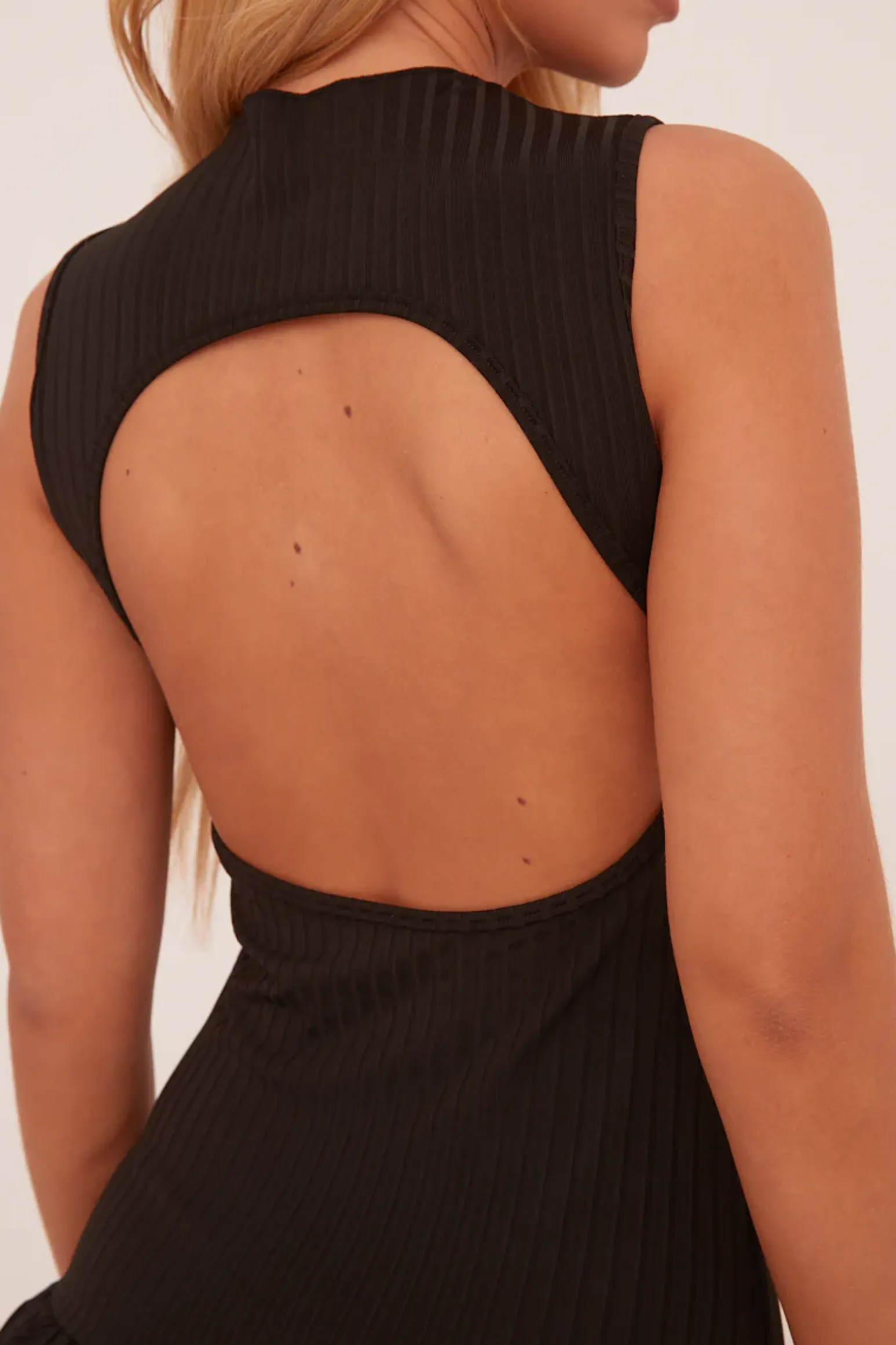 Rebellious Fashion Black High Neck Cut Out Back Puffball Mini Dress - Aima