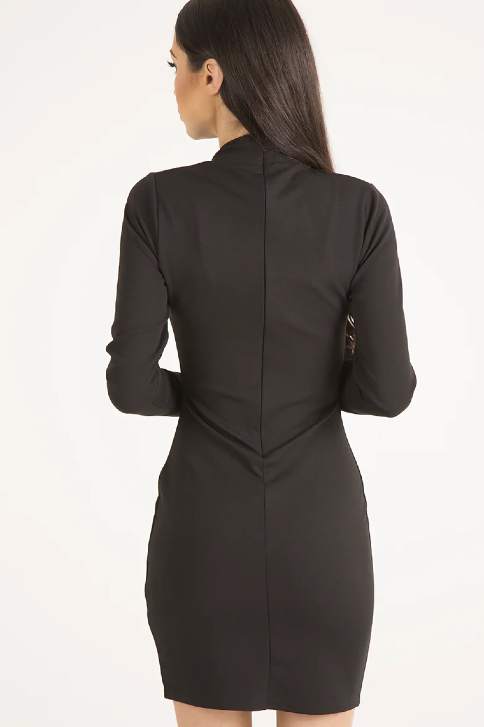 Rebellious Fashion Black High Neck Cut Out Bodycon Dress - Tatiana