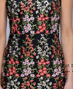 Rebellious Fashion Black High Neck Embroidered Dress - Raven