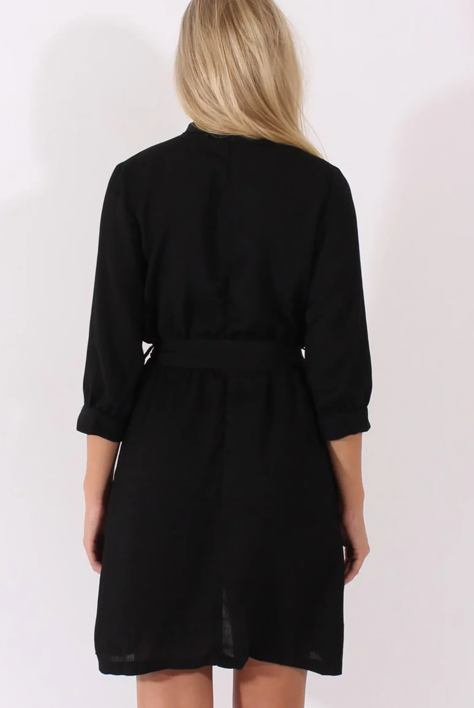 Rebellious Fashion Black High Neck Plunge Tie Waist Dress - Trinity
