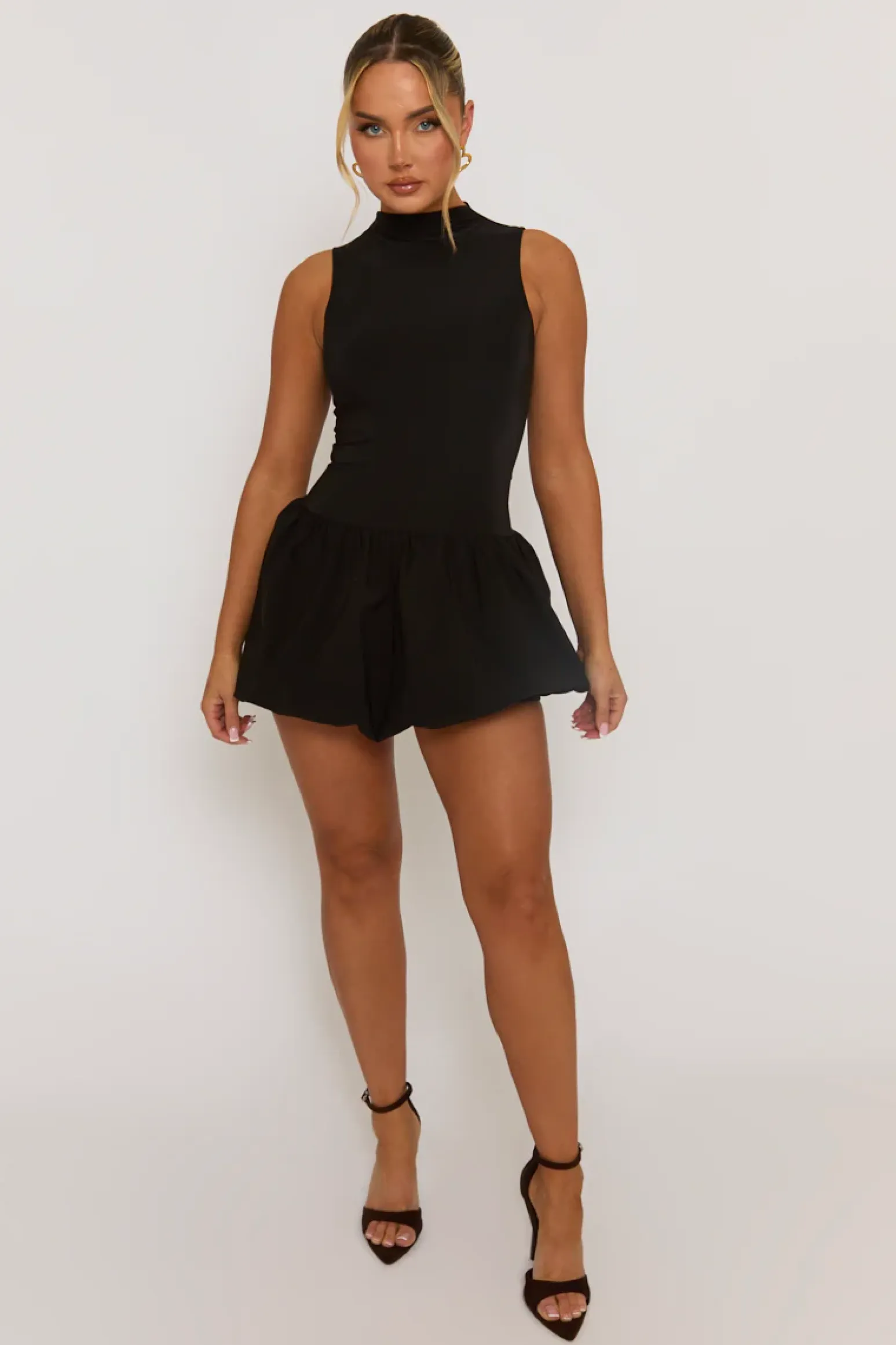 Rebellious Fashion Black High Neck Puffball Mini Dress - Carmelita