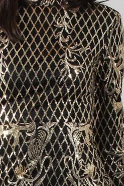 Rebellious Fashion Black High Neck Sequin Embellished Bodycon Dress - Laila
