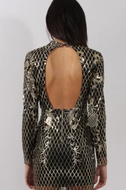 Rebellious Fashion Black High Neck Sequin Embellished Bodycon Dress - Laila