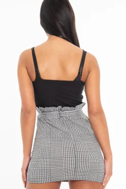Rebellious Fashion Black Houndstooth Belted Paper Bag Waist Dress - Marnie