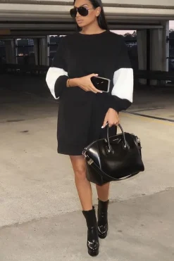 Rebellious Fashion Black Jumper Dress with Fur Sleeves - Paris