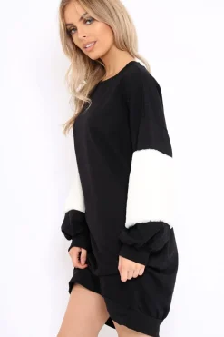 Rebellious Fashion Black Jumper Dress with Fur Sleeves - Paris