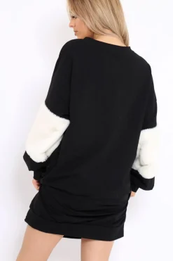 Rebellious Fashion Black Jumper Dress with Fur Sleeves - Paris