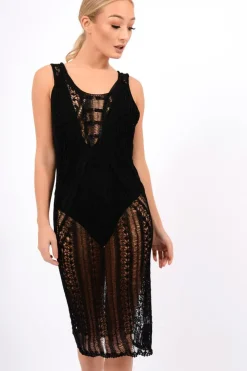 Rebellious Fashion Black Knit Maxi Dress - Leyla