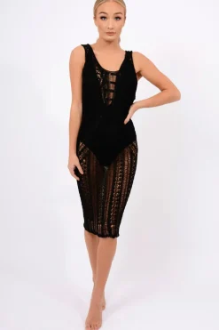 Rebellious Fashion Black Knit Maxi Dress - Leyla