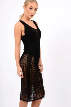 Rebellious Fashion Black Knit Maxi Dress - Leyla