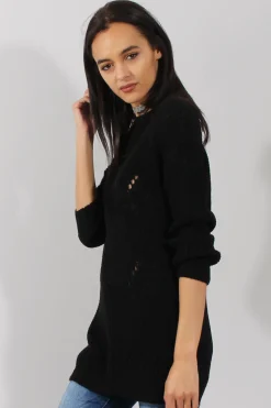 Rebellious Fashion Black Knitted Distressed Back Jumper Dress - Cara