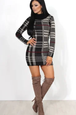 Rebellious Fashion Black Knitted Jumper Dress-Kande