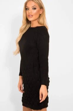 Rebellious Fashion Black Knitted Jumper Midi Dress - Izzy