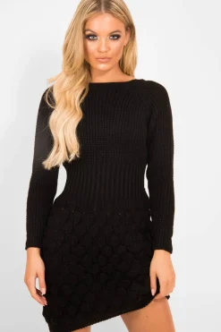 Rebellious Fashion Black Knitted Jumper Midi Dress - Izzy