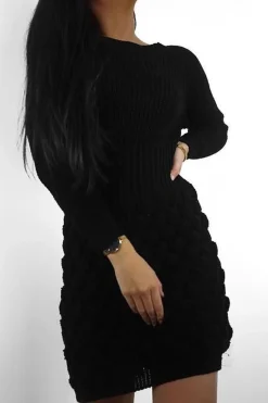 Rebellious Fashion Black Knitted Jumper Midi Dress - Izzy