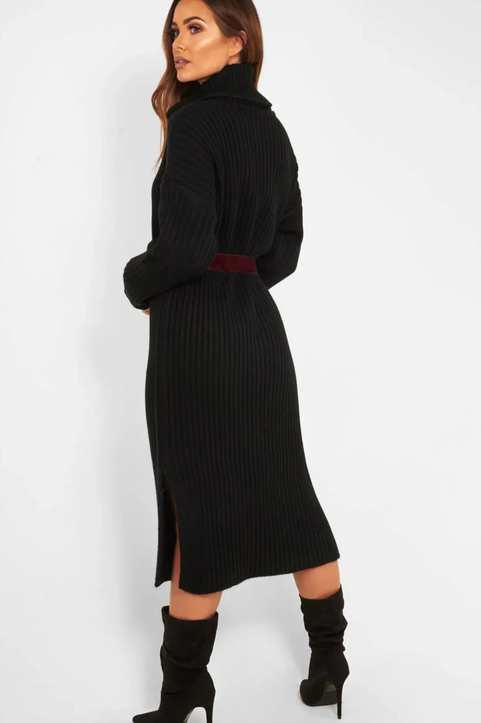 Rebellious Fashion Black Knitted Roll Neck Jumper Dress - Cecily
