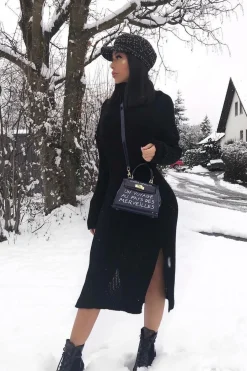 Rebellious Fashion Black Knitted Roll Neck Jumper Dress - Cecily