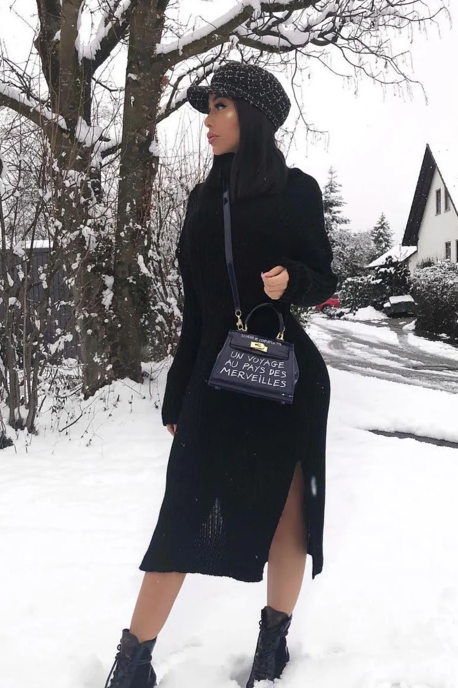 Rebellious Fashion Black Knitted Roll Neck Jumper Dress - Cecily