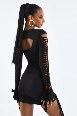 Rebellious Fashion Black Knot Detail Cutout Bodycon Mini Dress - Mya
