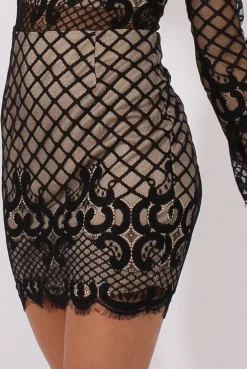 Rebellious Fashion Black Lace Bodycon Dress - Giselle