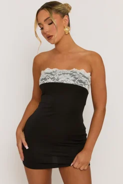 Rebellious Fashion Black Lace Bust Bandeau Mini Dress - Kyoto
