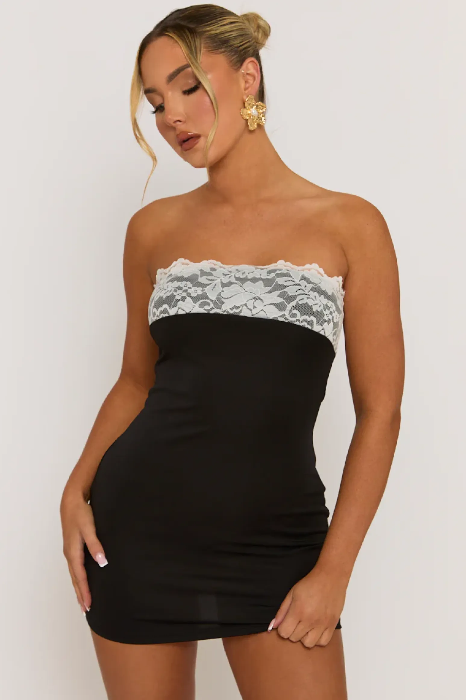 Rebellious Fashion Black Lace Bust Bandeau Mini Dress - Kyoto