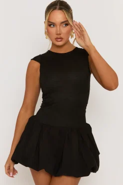 Rebellious Fashion Black Lace Cap Sleeve Puffball Mini Dress - Inga