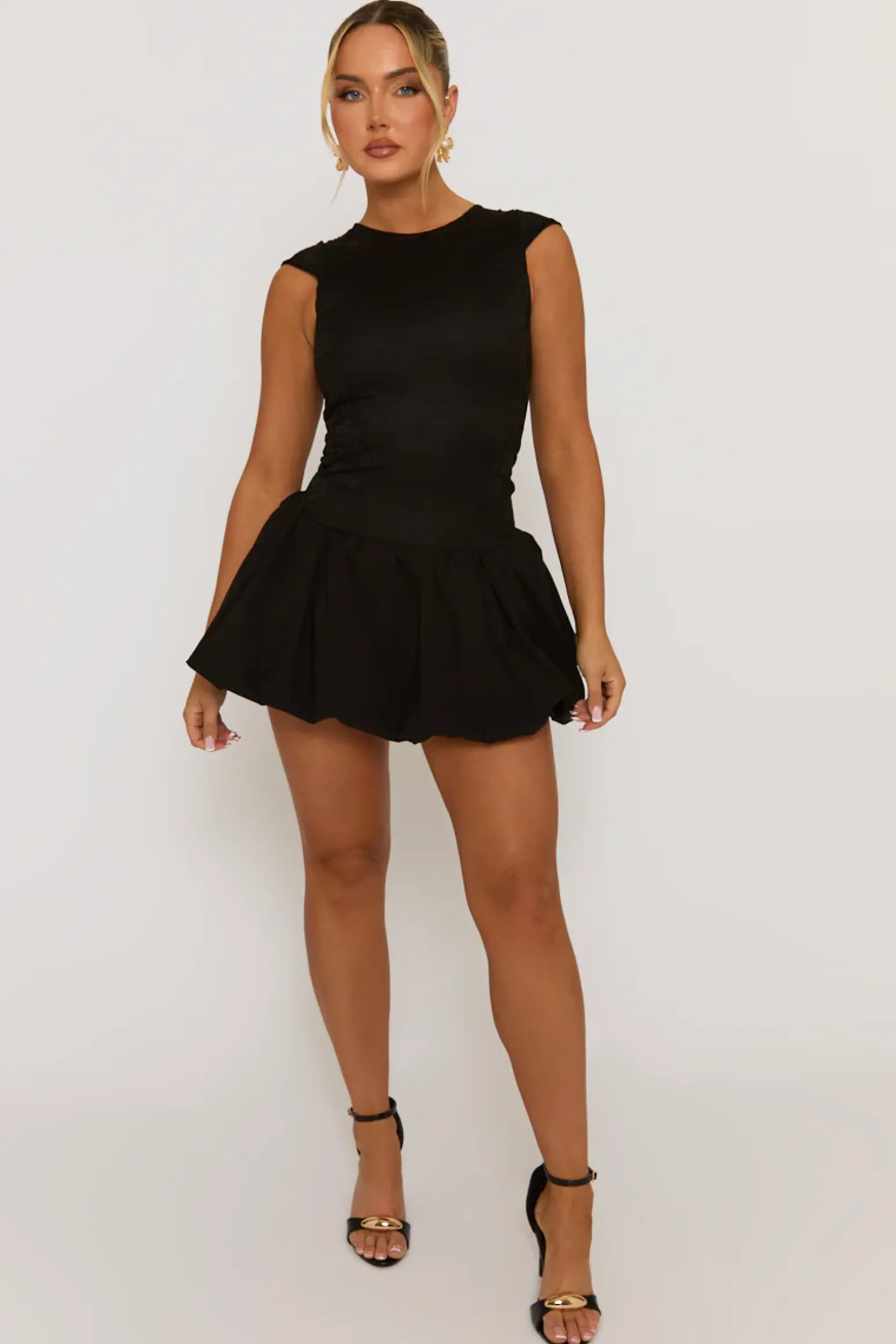 Rebellious Fashion Black Lace Cap Sleeve Puffball Mini Dress - Inga